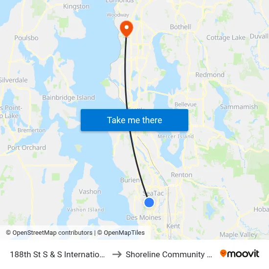 188th St S & S International Blvd to Shoreline Community College map