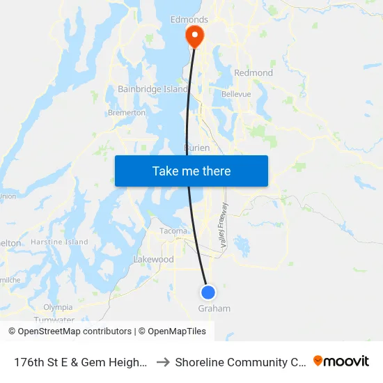 176th St E & Gem Heights Dr E to Shoreline Community College map