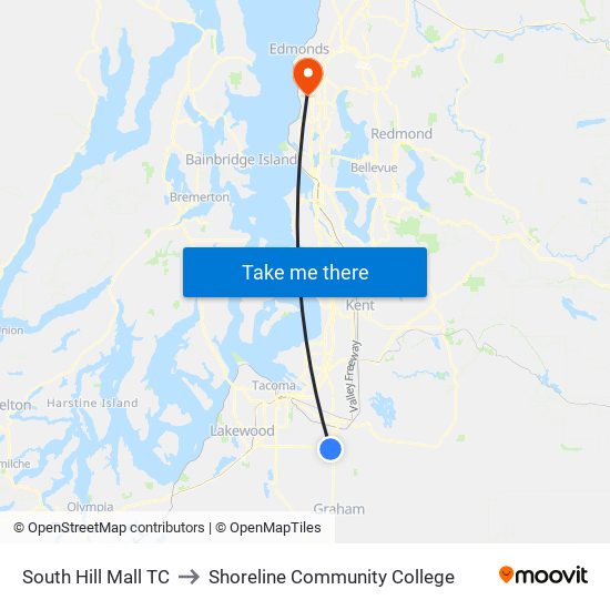 South Hill Mall TC to Shoreline Community College map