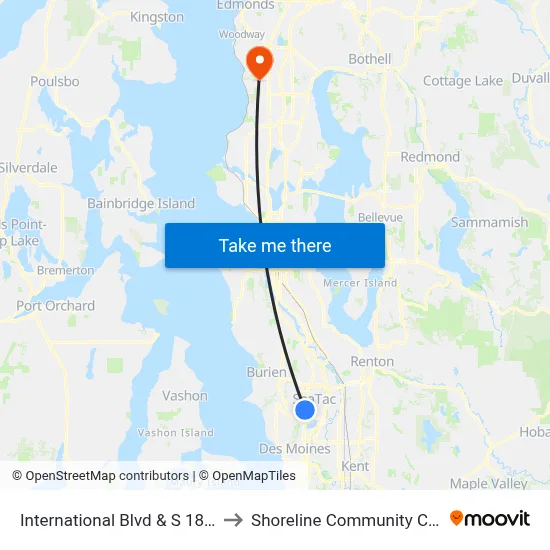 International Blvd & S 180th St to Shoreline Community College map