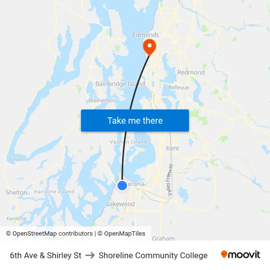 6th Ave & Shirley St to Shoreline Community College map