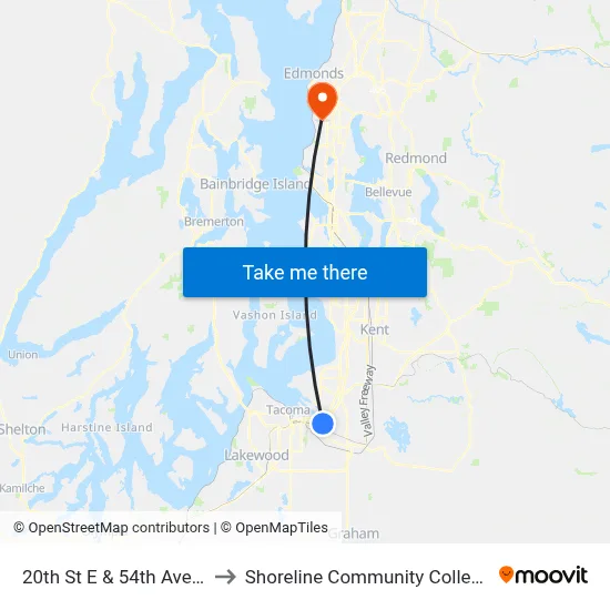 20th St E & 54th Ave E to Shoreline Community College map