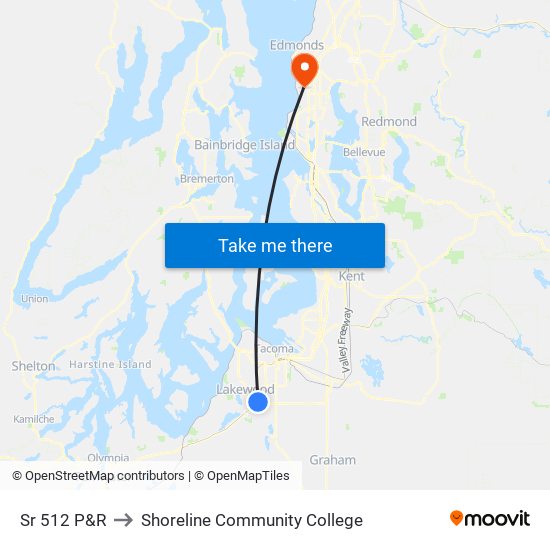 Sr 512 P&R to Shoreline Community College map