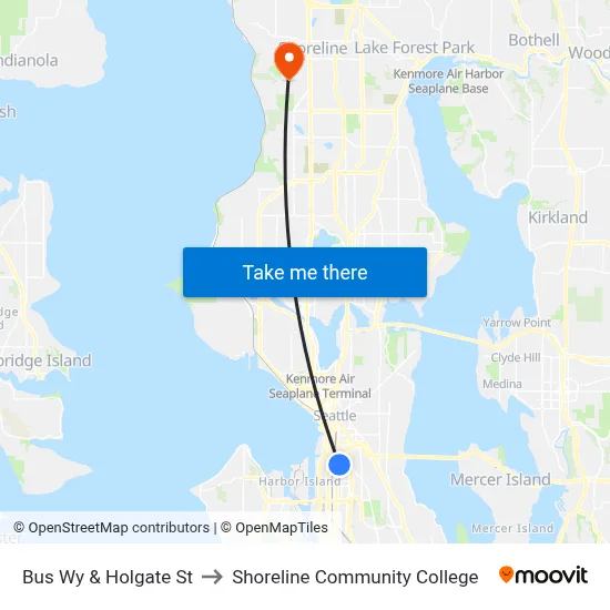 Bus Wy & Holgate St to Shoreline Community College map