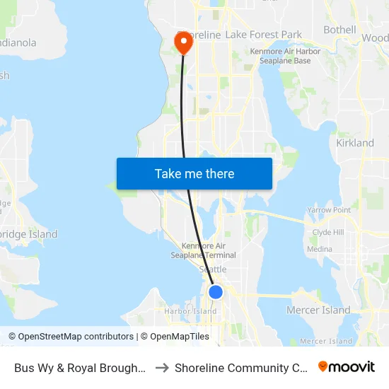 Bus Wy & Royal Brougham St to Shoreline Community College map