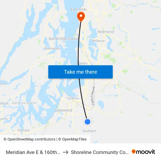 Meridian Ave E & 160th St E to Shoreline Community College map