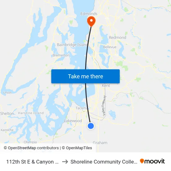 112th St E & Canyon Rd to Shoreline Community College map