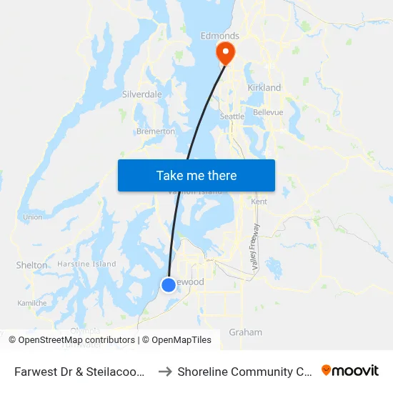 Farwest Dr & Steilacoom Blvd to Shoreline Community College map