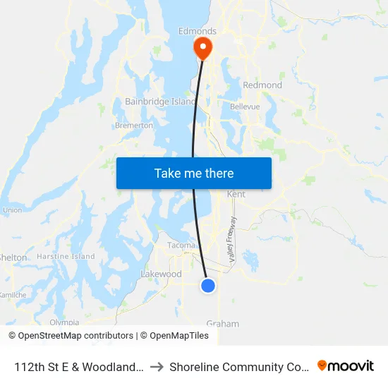 112th St E & Woodland Ave to Shoreline Community College map