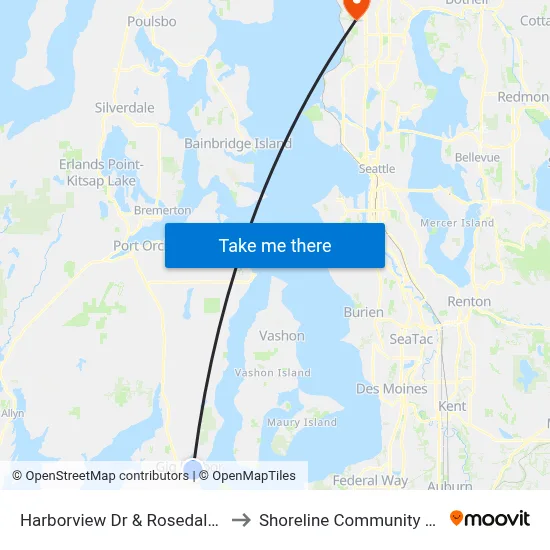Harborview Dr & Rosedale St NW to Shoreline Community College map