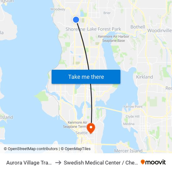 Aurora Village Transit Center - Bay 10 to Swedish Medical Center / Cherry Hill Campus. James Tower map