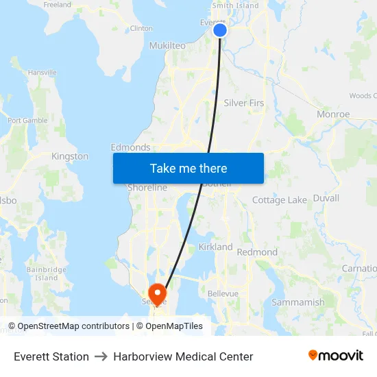 Everett Station to Harborview Medical Center map