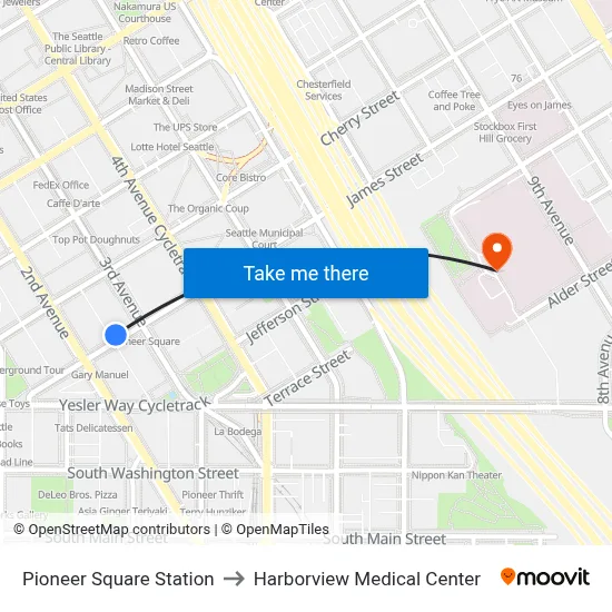 Pioneer Square Station to Harborview Medical Center map