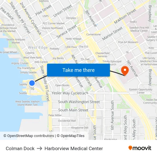 Colman Dock to Harborview Medical Center map