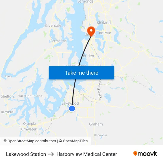 Lakewood Station to Harborview Medical Center map