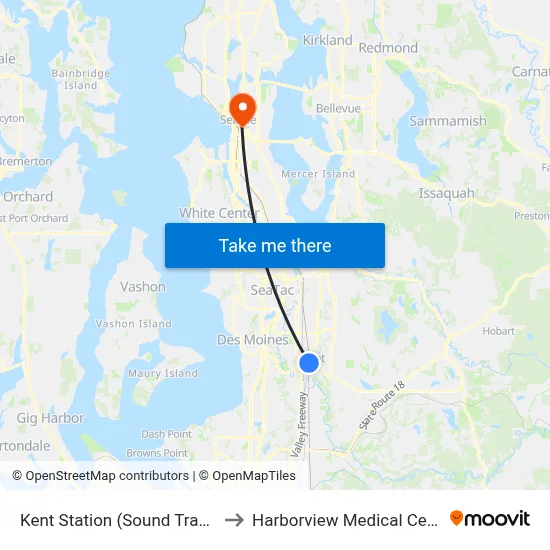 Kent Station (Sound Transit) to Harborview Medical Center map