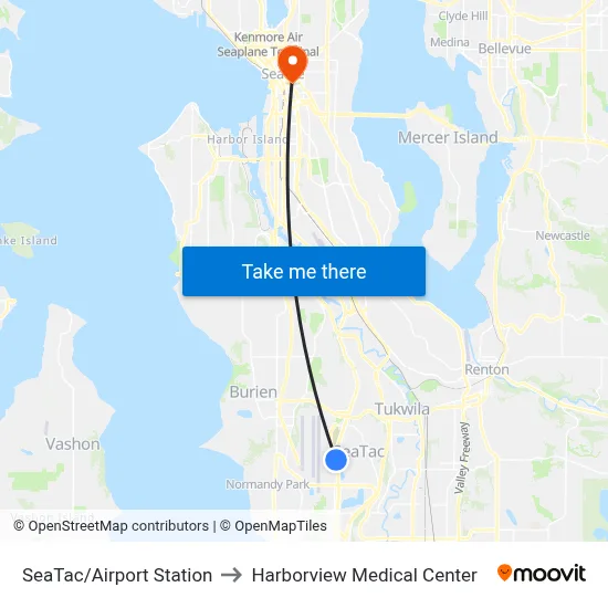 SeaTac/Airport Station to Harborview Medical Center map