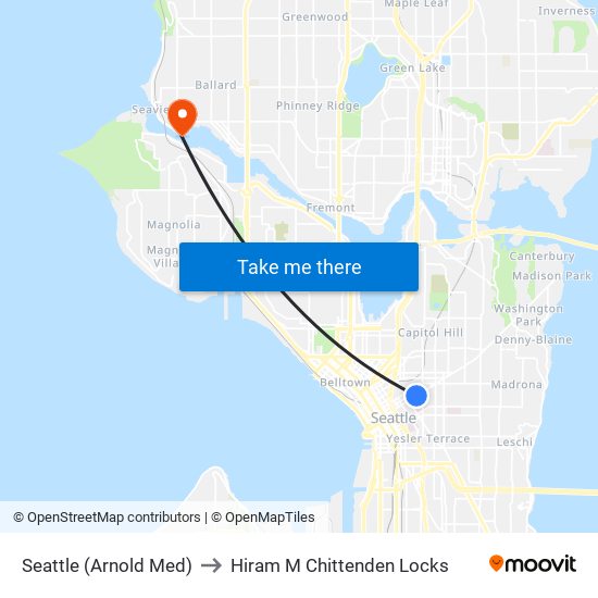 Seattle (Arnold Med) to Hiram M Chittenden Locks map