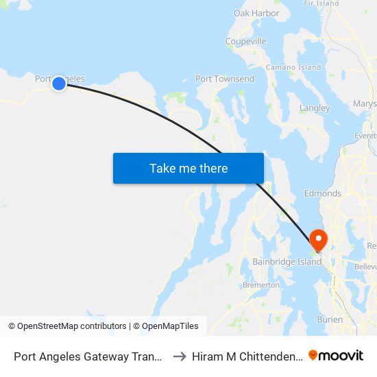 Port Angeles Gateway Transit Center to Hiram M Chittenden Locks map