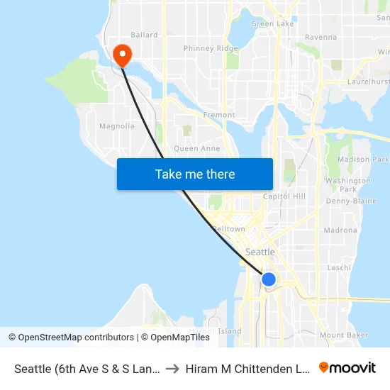 Seattle (6th Ave S & S Lane St) to Hiram M Chittenden Locks map