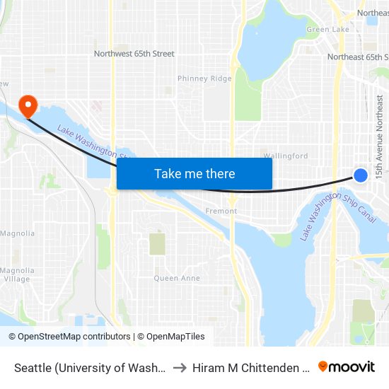 Seattle (University of Washington) to Hiram M Chittenden Locks map