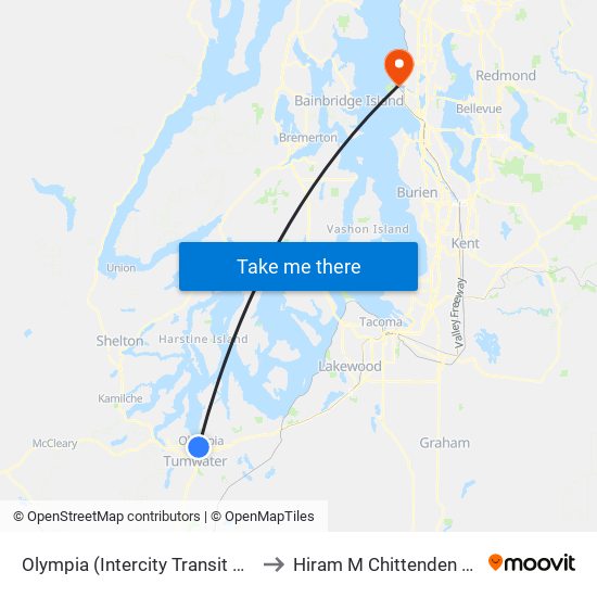 Olympia (Intercity Transit Center) to Hiram M Chittenden Locks map