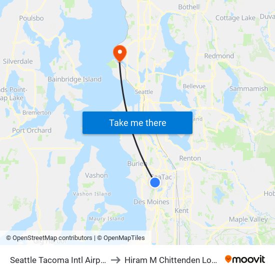Seattle Tacoma Intl Airport to Hiram M Chittenden Locks map