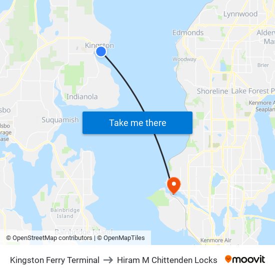 Kingston Ferry Terminal to Hiram M Chittenden Locks map