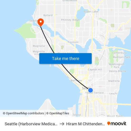Seattle (Harborview Medical Center) to Hiram M Chittenden Locks map