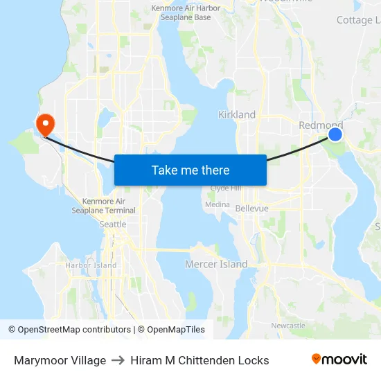 Marymoor Village to Hiram M Chittenden Locks map