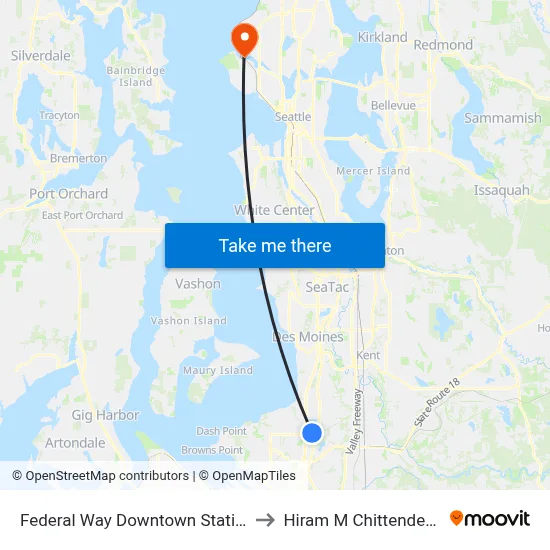 Federal Way Downtown Station - Bay 8 to Hiram M Chittenden Locks map