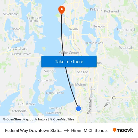 Federal Way Downtown Station - Bay 5 to Hiram M Chittenden Locks map