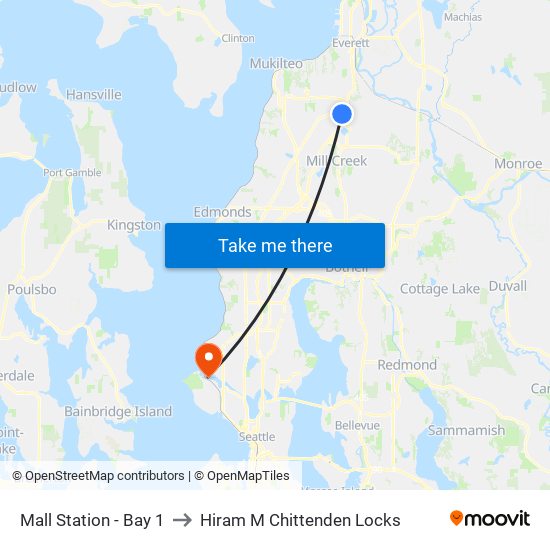 Mall Station - Bay 1 to Hiram M Chittenden Locks map