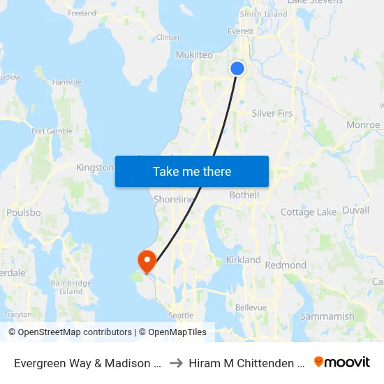 Evergreen Way & Madison St - NB to Hiram M Chittenden Locks map