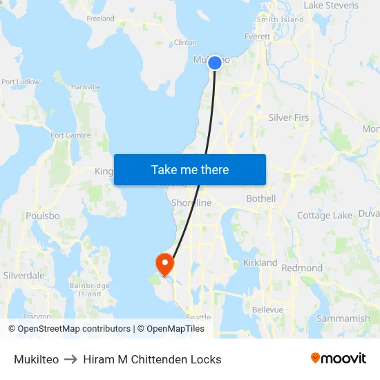 Mukilteo to Hiram M Chittenden Locks map
