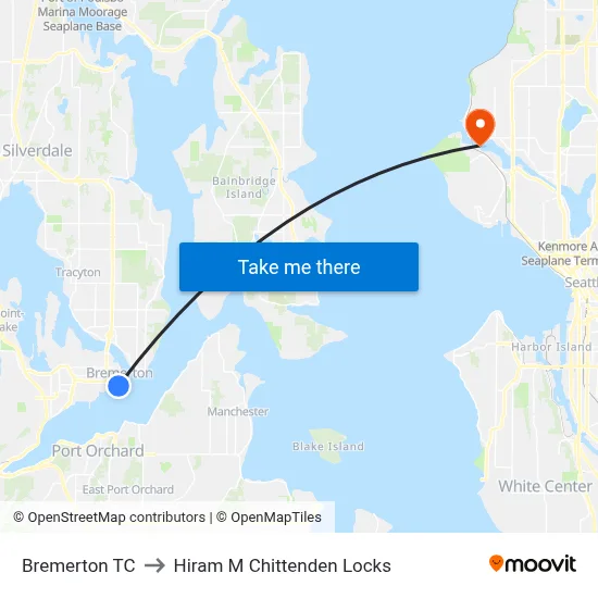 Bremerton TC to Hiram M Chittenden Locks map