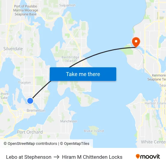 Lebo at Stephenson to Hiram M Chittenden Locks map