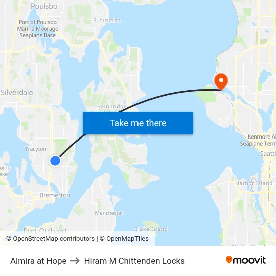 Almira at Hope to Hiram M Chittenden Locks map