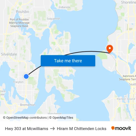 Hwy 303 at Mcwilliams to Hiram M Chittenden Locks map