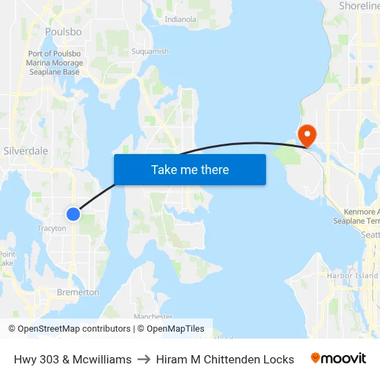Hwy 303 & Mcwilliams to Hiram M Chittenden Locks map