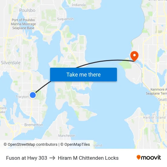 Fuson at Hwy 303 to Hiram M Chittenden Locks map