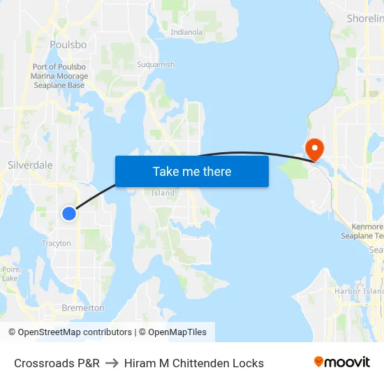 Crossroads P&R to Hiram M Chittenden Locks map
