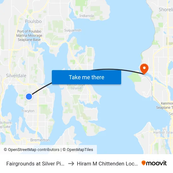 Fairgrounds at Silver Pine to Hiram M Chittenden Locks map