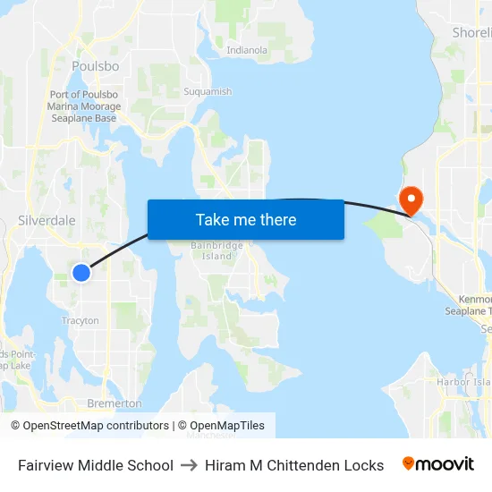 Fairview Middle School to Hiram M Chittenden Locks map