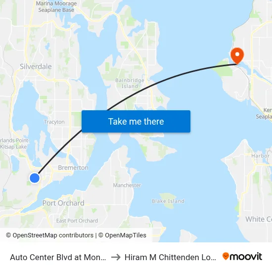 Auto Center Blvd at Monroe to Hiram M Chittenden Locks map