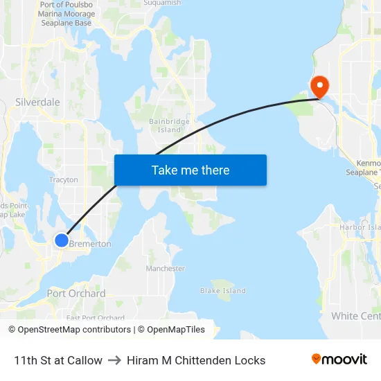 11th St at Callow to Hiram M Chittenden Locks map
