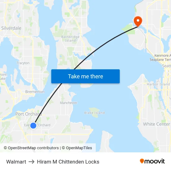 Walmart to Hiram M Chittenden Locks map
