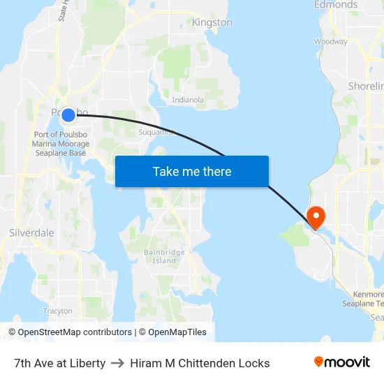 7th Ave at Liberty to Hiram M Chittenden Locks map