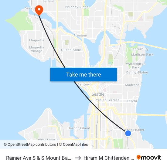 Rainier Ave S & S Mount Baker Blvd to Hiram M Chittenden Locks map