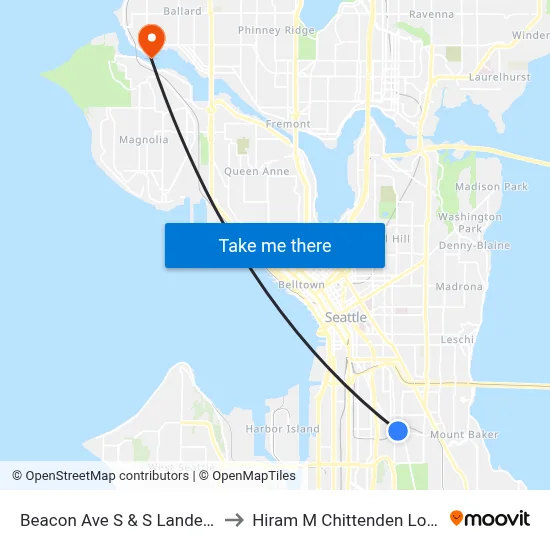 Beacon Ave S & S Lander St to Hiram M Chittenden Locks map